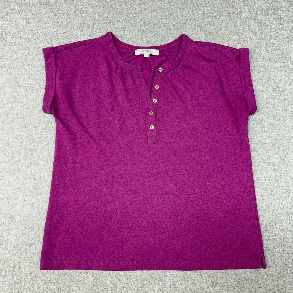Loft | Henley Top | Size S | Purple | Short Sleeve Button Front Slub Knit Shirt